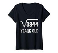 Womens Square Root of 3844 - 62nd Birthday Math 62 Years Old V-Neck T-Shirt