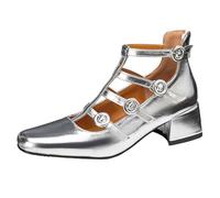 Women's Square Toe Block Heel Office Shoes Mary Jane Buckle Strap Comfortable Work Pumps Classic Mid Heel Court Shoes for Office Work & Business Meetings,Silver,12 UK