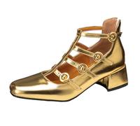 Women's Square Toe Block Heel Office Shoes Mary Jane Buckle Strap Comfortable Work Pumps Classic Mid Heel Court Shoes for Office Work & Business Meetings,Gold,6 UK