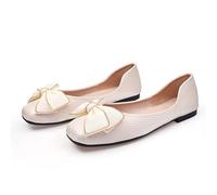 Women's Square Toe Bow Ballet Flats, Comfortable Low Heel Dressy Flats, Party Wedding Guests Slip On Walking Shoes Beige