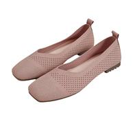 Womens Square Toe Mesh Ballet Flats Breathable Knit Walking Shoes Lightweight Slip On Loafers Casual Comfort Pumps for Ladies Pink 6.5