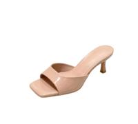 Women's Square Toe Patent Leather Mule Sandals | Open Toe Slingback Heeled Sandals Mid Kitten Heel Slide Sandals For Daily Evening Occasions Slip On Party Prom Shoes
