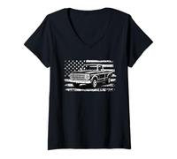 Womens Squarebody Truck Classic Pick Up Truck Men USA Flag V-Neck T-Shirt