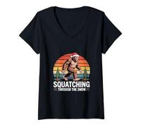 Womens Squatching Through The Snow Christmas V-Neck T-Shirt