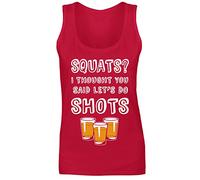 Womens Squats? I Thought You Said Shots Funny Slogan Gym Vest Tank Top Red UK 14 (XL)