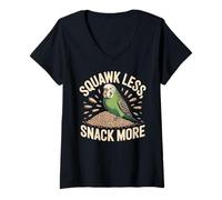 Women's Squawk Less Snack More Funny Budgie Parakeet Lover V-Neck T-Shirt