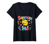 Women's Squeeze Me Funny Lemon Dabbing Cute Summer Citrus Fruit Pun V-Neck T-Shirt