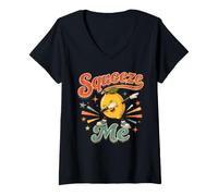 Women's Squeeze Me Vintage Lemon Dabbing Funny Citrus Fruit Pun Kids V-Neck T-Shirt