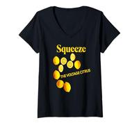 Womens Squeeze The Voltage Citrus Lemon Humor Energy V-Neck T-Shirt