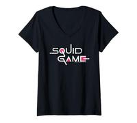 Womens Squid Game Classic White Text Logo V-Neck T-Shirt