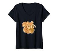 Women's Squirrel Burger Snack Cartoon V-Neck T-Shirt