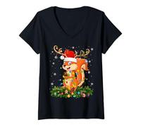 Womens Squirrel Christmas Lights Reindeer Santa Hat Adult & Kids V-Neck T-Shirt
