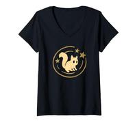 Women's Squirrel Cosmic Stars Retro 90s Y2K Circle Design V-Neck T-Shirt