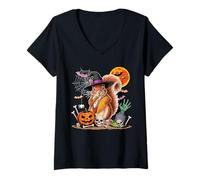 Womens Squirrel Cosplay Witch Eating Taco Halloween Horror Skulls V-Neck T-Shirt