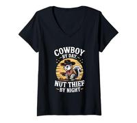 Womens Squirrel Cowboy: Daytime Hero, Nighttime Nut Thief V-Neck T-Shirt