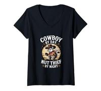 Womens Squirrel Cowboy: Daytime Hero, Nighttime Nut Thief V-Neck T-Shirt
