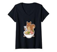 Women's Squirrel Eating Ramen Noodles Scrolling Phone V-Neck T-Shirt