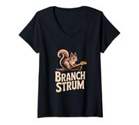 Womens Squirrel Guitar - Branch Strum Art for Music Lovers V-Neck T-Shirt