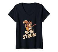 Womens Squirrel Guitar - Spin Strum Design for Music Lovers V-Neck T-Shirt