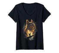 Women's Squirrel Howling at The Moon Fantasy Art Forest Graphic V-Neck T-Shirt