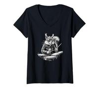 Womens Squirrel playing drums, drumming squirrel V-Neck T-Shirt