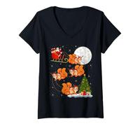 Womens Squirrel Santa Sleigh Flying Funny Magical Christmas V-Neck T-Shirt