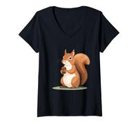 Women's Squirrel with Acorn Natural Illustration V-Neck T-Shirt