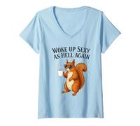 Women's Squirrel Woke Up Sexy As Hell Again Funny Coffee V-Neck T-Shirt