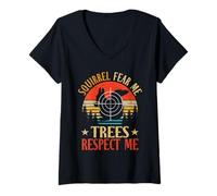 Women's Squirrels Fear Me Trees Respect Me Hunter Squirrel Hunting V-Neck T-Shirt
