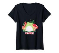 Womens Squishmallows Wendy Frog Mushrooms V-Neck T-Shirt