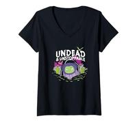 Womens Squishmallows Zombie Undead Unstoppable Halloween V-Neck T-Shirt
