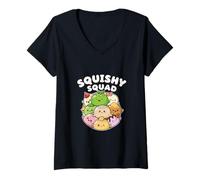 Womens Squishy Squad Cute Mochi Friends Japanese Dessert Lover V-Neck T-Shirt