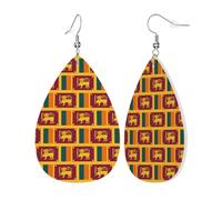 Womens Sri Lanka Flag Print Leather Earrings Teardrop Dangle Earrings Jewelry Outfits Accessories