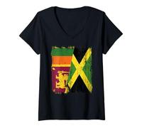 Womens Sri Lanka Jamaica Half Flag Sri Lankan Jamaican Heritage V-Neck T-Shirt