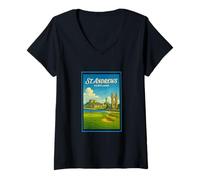 Womens St Andrews City Scotland UK Vintage 50's Poster Art Graphic V-Neck T-Shirt