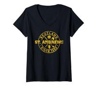 Women's St. Andrews Scotland Golf 1552 Gold Distressed Imprint V-Neck T-Shirt