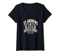 Women's St. Andrews Scotland Golf Thistles and Wreath Cream Print V-Neck T-Shirt
