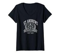 Women's St. Andrews Scotland Golf Thistles and Wreath Grey Print V-Neck T-Shirt