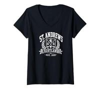 Women's St. Andrews Scotland Golf Thistles and Wreath White Print V-Neck T-Shirt