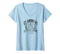 Women's St. Andrews Scotland Golf Thistles/Wreath Black Aged Print V-Neck T-Shirt
