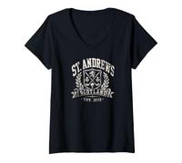 Women's St. Andrews Scotland Golf Thistles/Wreath Cream Aged Print V-Neck T-Shirt