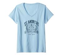 Women's St. Andrews Scotland Golf Thistles/Wreath Navy Aged Print V-Neck T-Shirt