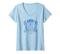 Women's St. Andrews Scotland Golf Thistles/Wreath Scots Blue Aged V-Neck T-Shirt