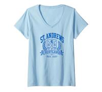 Women's St. Andrews Scotland Golf Thistles Wreath Scots Blue Print V-Neck T-Shirt