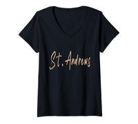 Womens St. Andrews Scotland Vintage Elegant Design V-Neck T-Shirt