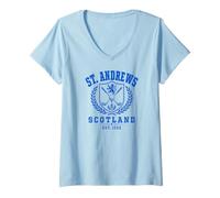 Women's St. Andrews Scotland Wreath and Lion Rampant Scots Blue V-Neck T-Shirt