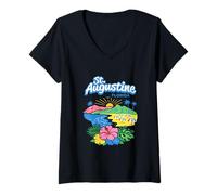 Women's St Augustine Florida Beach Sunset Tropical Vacation Floral V-Neck T-Shirt