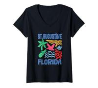 Women's St. Augustine Florida Retro Beach Vibes Alligator Palm Tree V-Neck T-Shirt