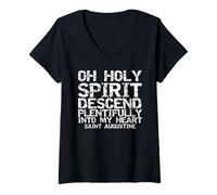 Womens St Augustine Quote Faith Holy Spirit Descend Into My Heart V-Neck T-Shirt