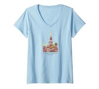 Women's St. Basil's Cathedral Moscow, Russia. Drawing V-Neck T-Shirt